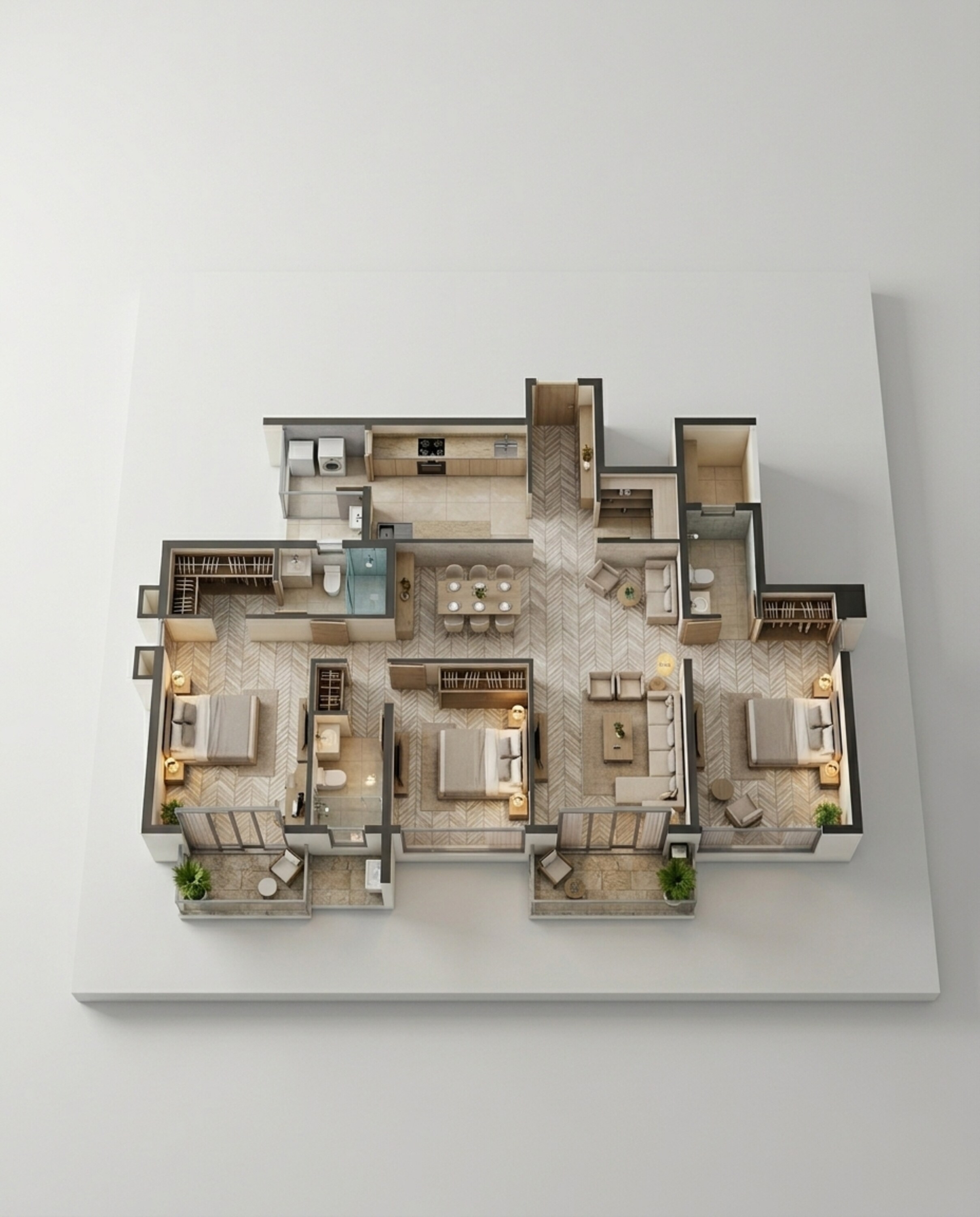 Floor plan of 3 BHK 1377 Sq. Ft. Apartment in Mahindra Citadel, Pune