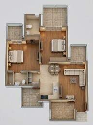Floor plan of 2 BHK 1270 Sq. Ft. Apartment in Gaur Yamuna City, Greater Noida