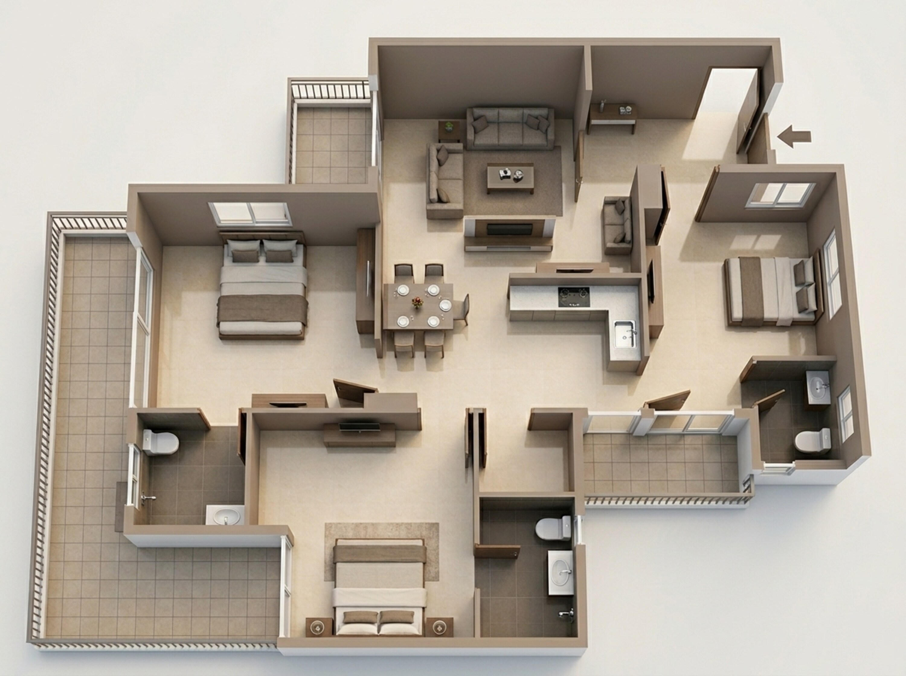 Floor plan of 3 BHK 1375 Sq. Ft. Apartment in Gaur Yamuna City, Greater Noida