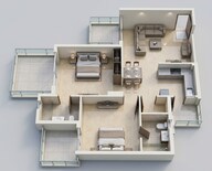 Floor plan of 2 BHK 1000 Sq. Ft. Apartment in Gaur Yamuna City, Greater Noida