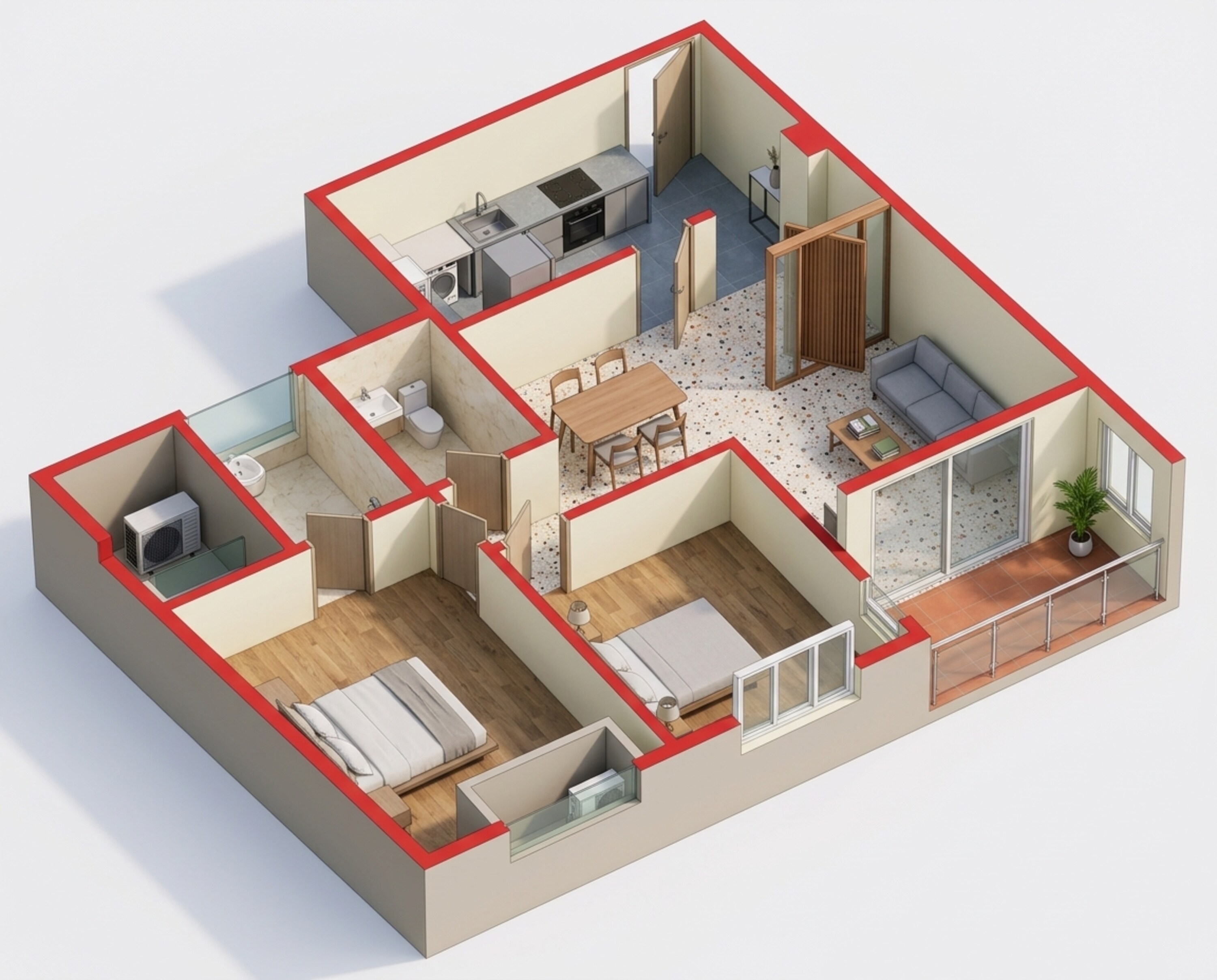 Floor plan of 2 BHK 825 Sq. Ft. Apartment in Vilas Javdekar K38, Pune