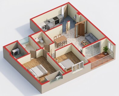 Floor plan of 2 BHK 825 Sq. Ft. Apartment in Vilas Javdekar K38, Pune