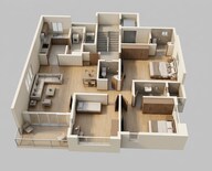 Floor plan of 3 BHK 1080 Sq. Ft. Apartment in Vilas Javdekar K38, Pune