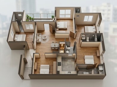 Floor plan of 4 BHK 1320 Sq. Ft. Apartment in Vilas Javdekar K38, Pune