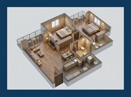 Floor plan of 2 BHK 762 Sq. Ft. Apartment in Godrej Serene, Pune