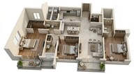 Floor plan of 3 BHK 1377 Sq. Ft. Apartment in Mahindra Citadel Bastion, Pune