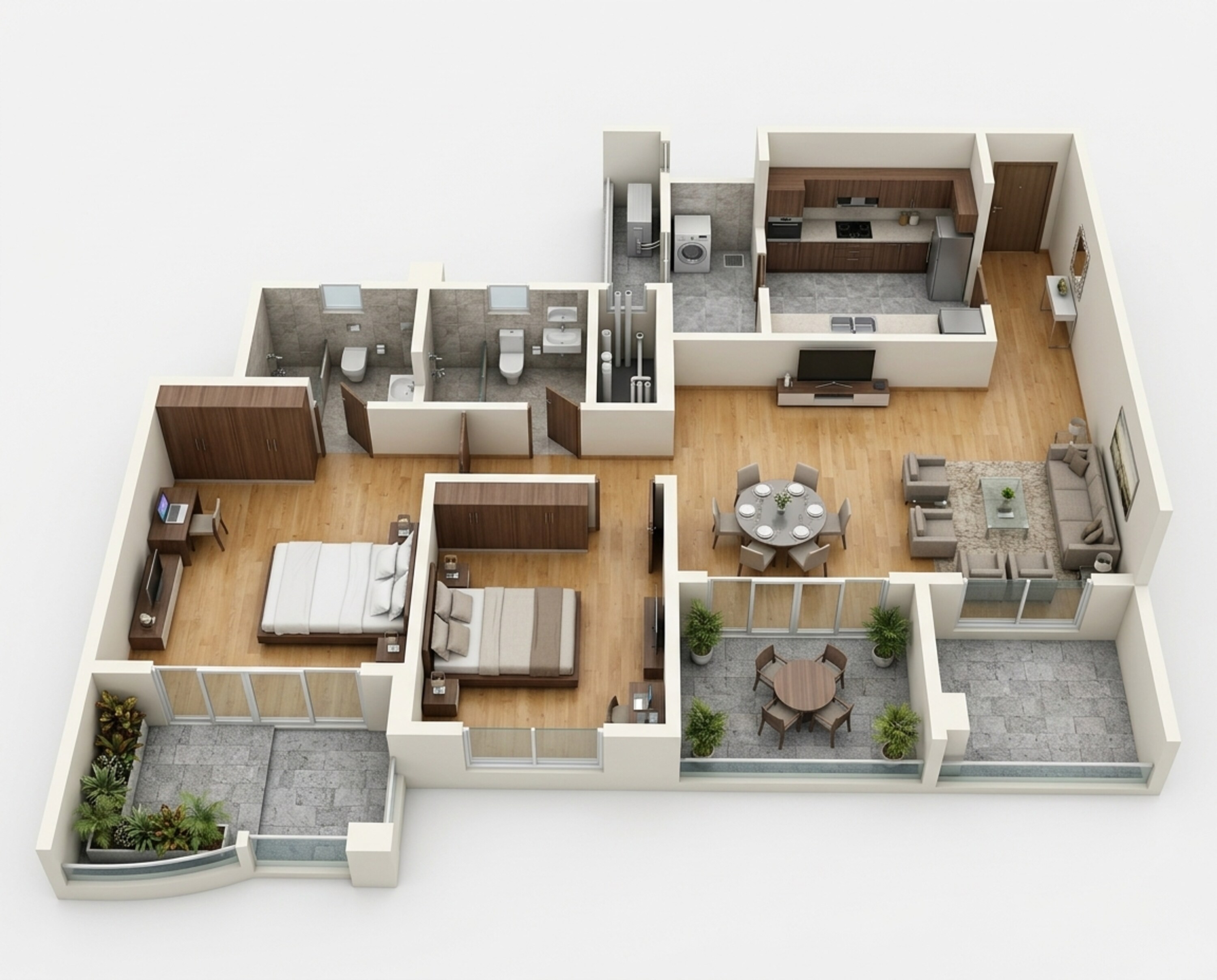 Floor plan of 2 BHK 801 Sq. Ft. Apartment in K Raheja Vistas Premiere, Pune