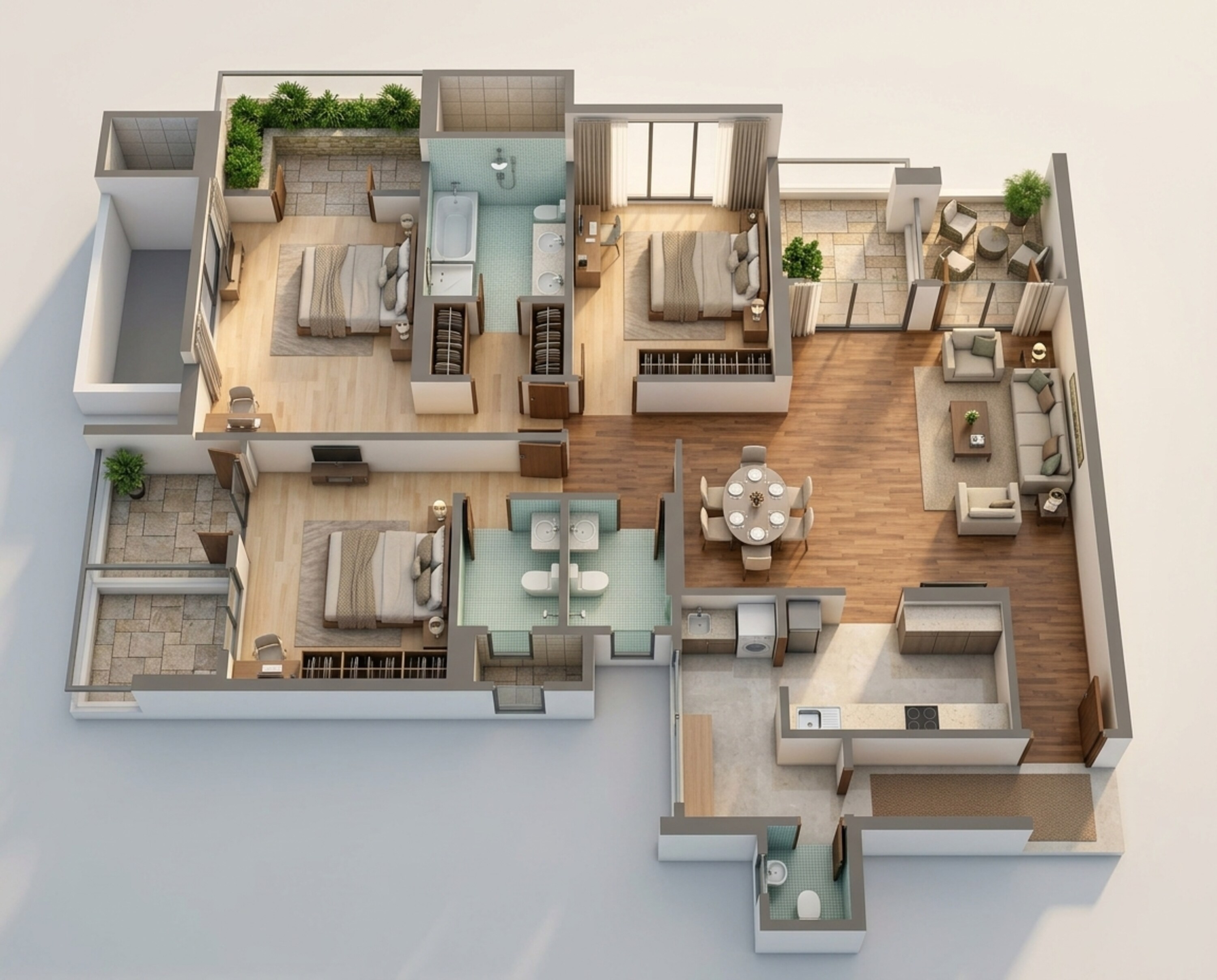Floor plan of 3 BHK 1782 Sq. Ft. Apartment in K Raheja Vistas Premiere, Pune