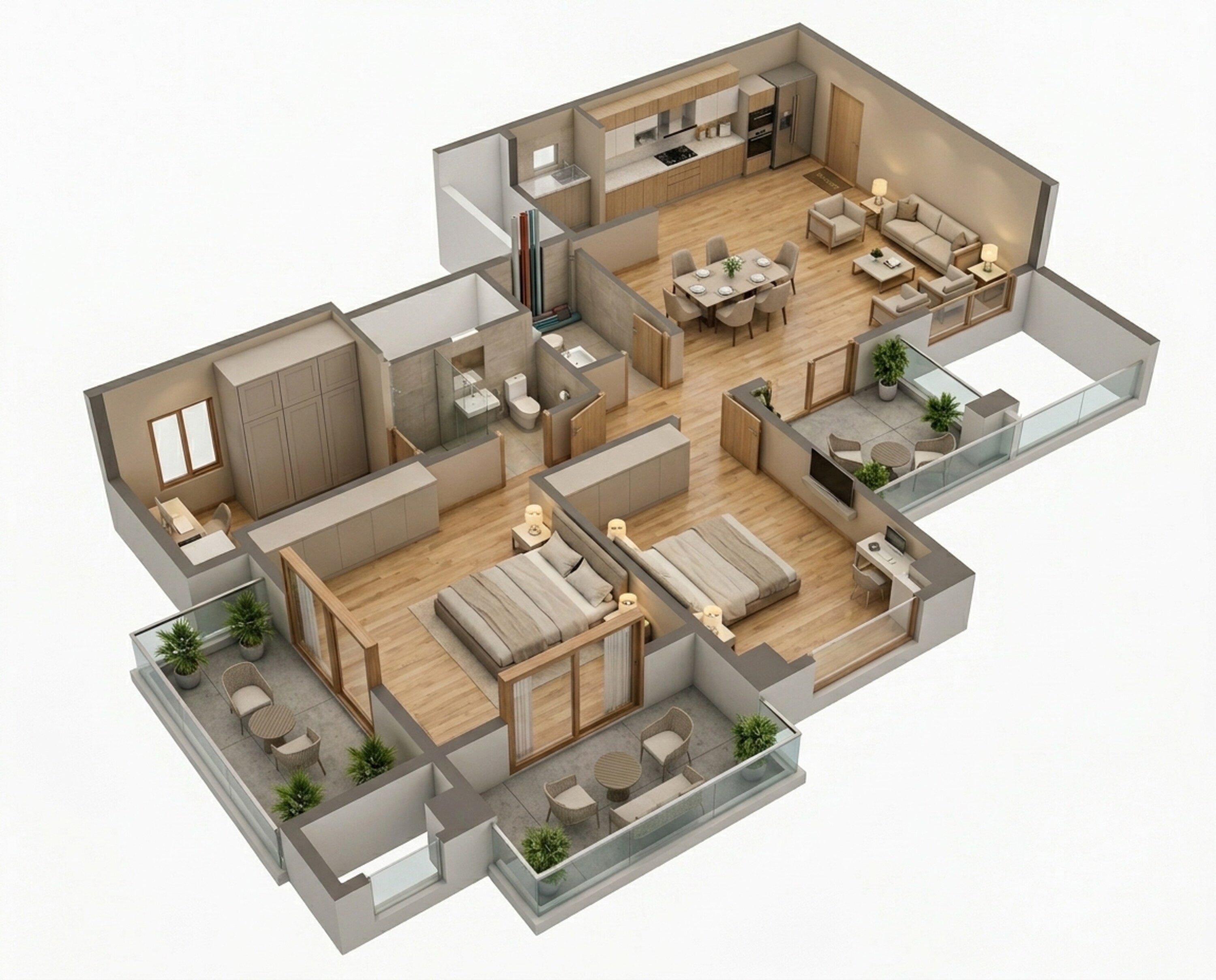 Floor plan of 2 BHK 896 Sq. Ft. Apartment in K Raheja Vistas Premiere, Pune
