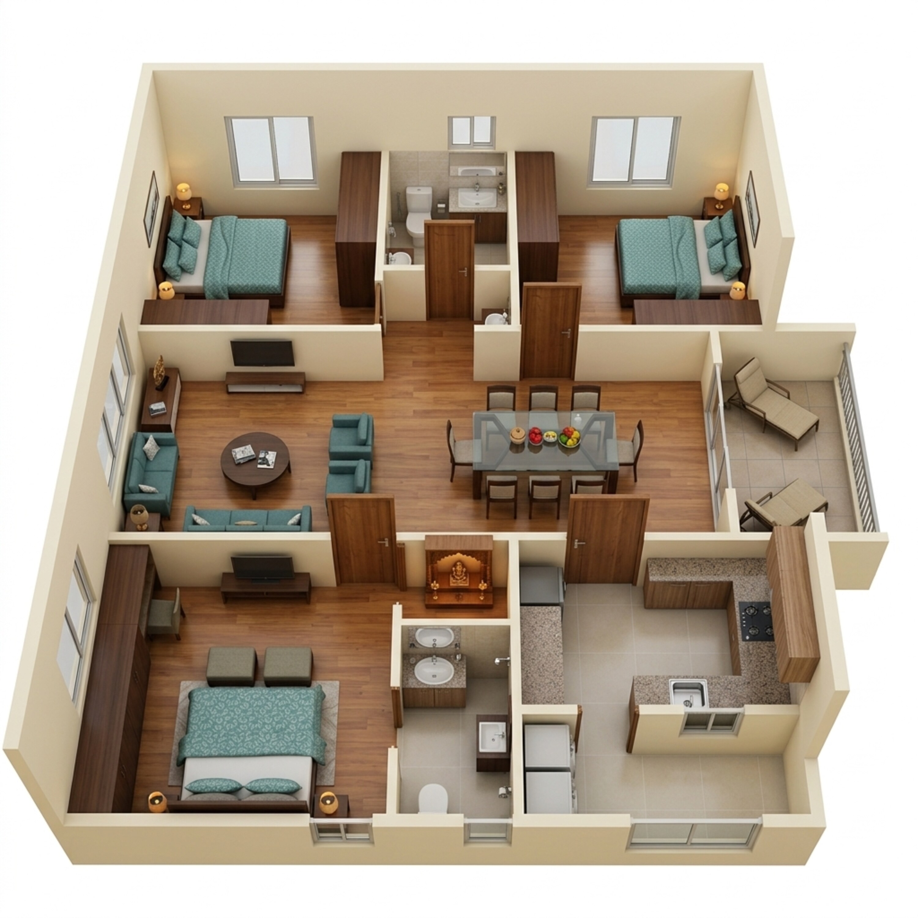 Floor plan of 3 BHK 1616 Sq. Ft. Apartment in Aparna Cyber Heights, Hyderabad