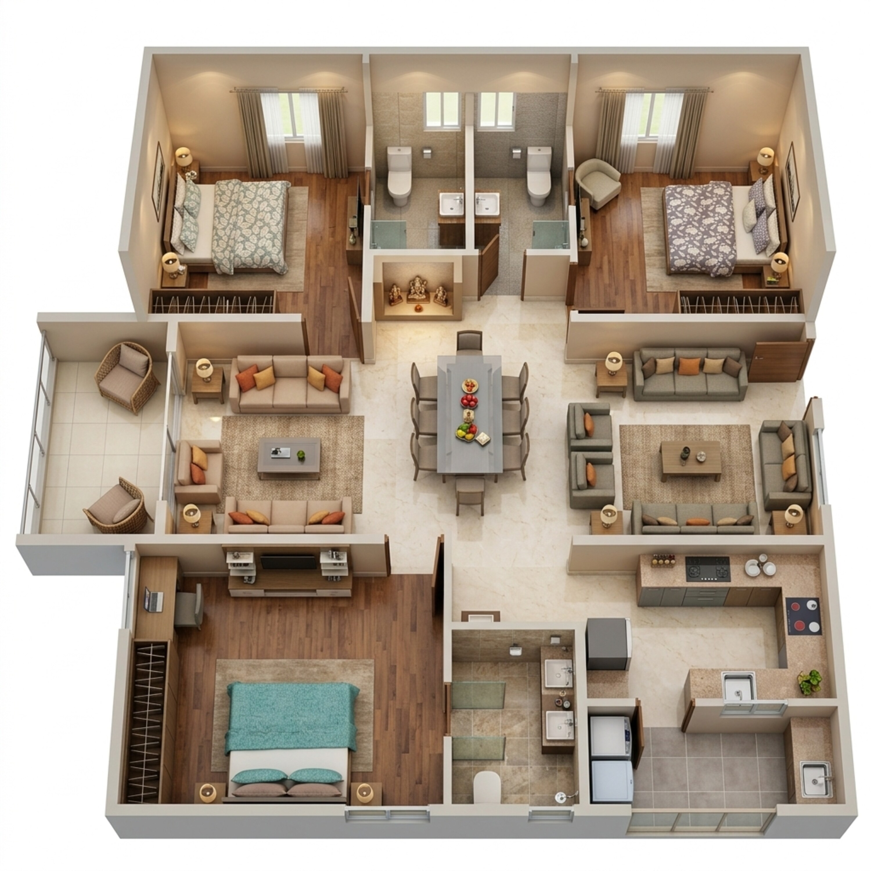 Floor plan of 3 BHK 1981 Sq. Ft. Apartment in Aparna Cyber Heights, Hyderabad