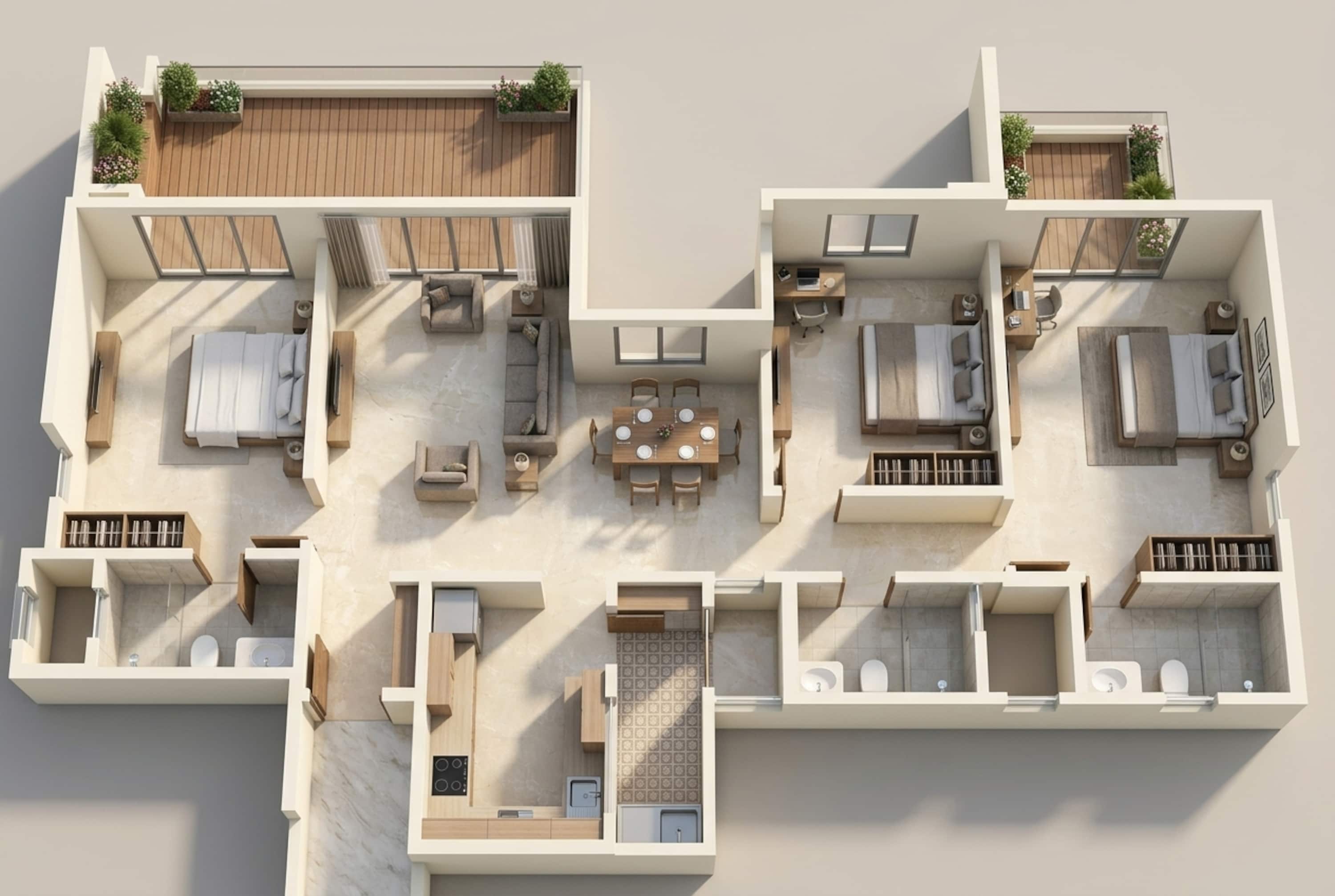 Floor plan of 3 BHK 1370 Sq. Ft. Apartment in Kalpataru Jade Residences, Pune