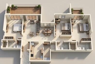 Floor plan of 3 BHK 1370 Sq. Ft. Apartment in Kalpataru Jade Residences, Pune