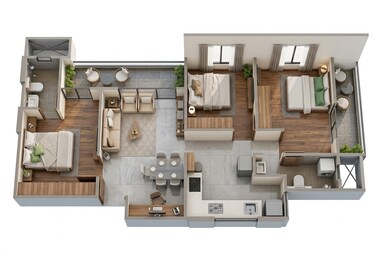 Floor plan of 3 BHK 987 Sq. Ft. Apartment in Saheel Itrend City Life, Pune