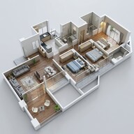 Floor plan of 3 BHK 1029 Sq. Ft. Apartment in Kumar Prithvi, Pune