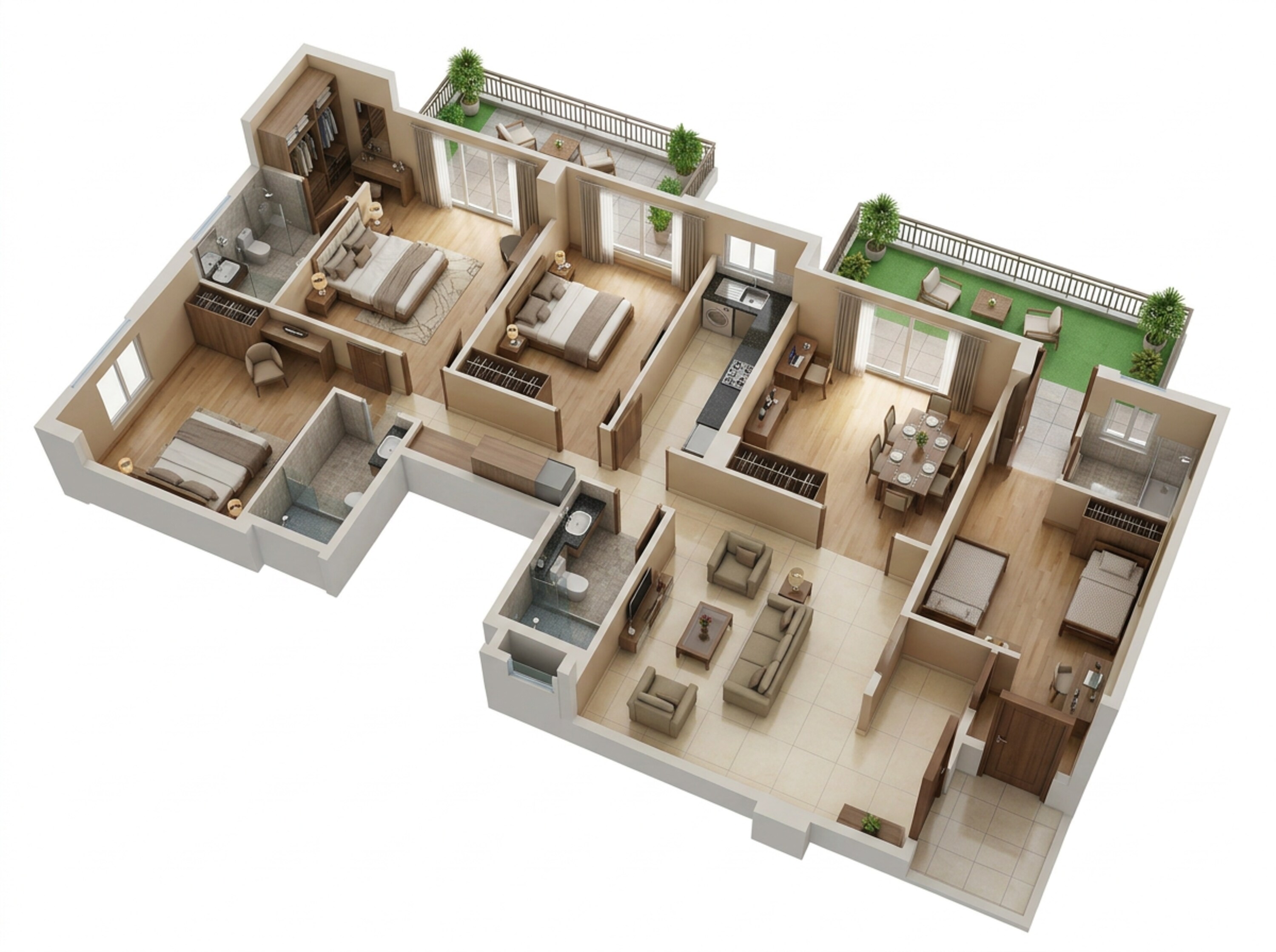 Floor plan of 3 BHK 1960 Sq. Ft. Apartment in Ashiana Anmol, Gurgaon