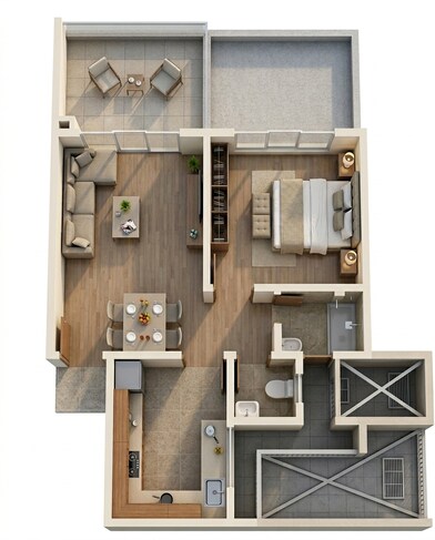 Floor plan of 2 BHK 414 Sq. Ft. Apartment in Goel Ganga Legend, Pune