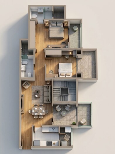 Floor plan of 3 BHK 840 Sq. Ft. Apartment in Goel Ganga Legend, Pune