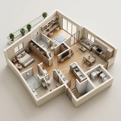 Floor plan of 3 BHK 1197 Sq. Ft. Apartment in Goel Ganga Legend, Pune