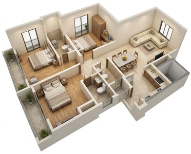 Floor plan of 3 BHK 951 Sq. Ft. Apartment in Runwal 25 Hour Life, Thane