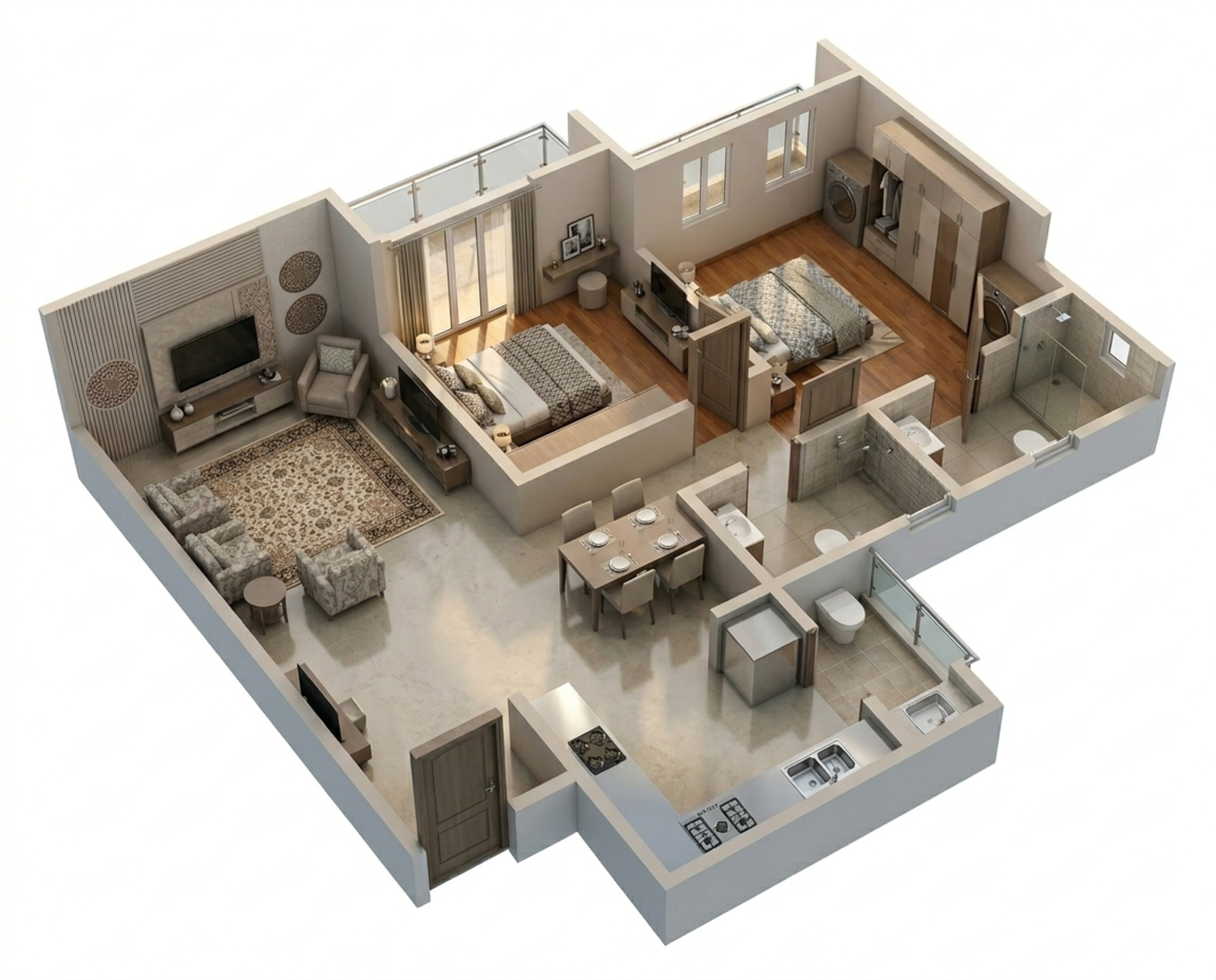 Floor plan of 2 BHK 803 Sq. Ft. Apartment in Kohinoor Westview Reserve, Pune