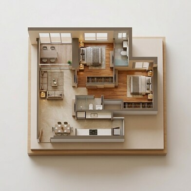 Floor plan of 2 BHK 718 Sq. Ft. Apartment in Chandak Treesourus, Mumbai