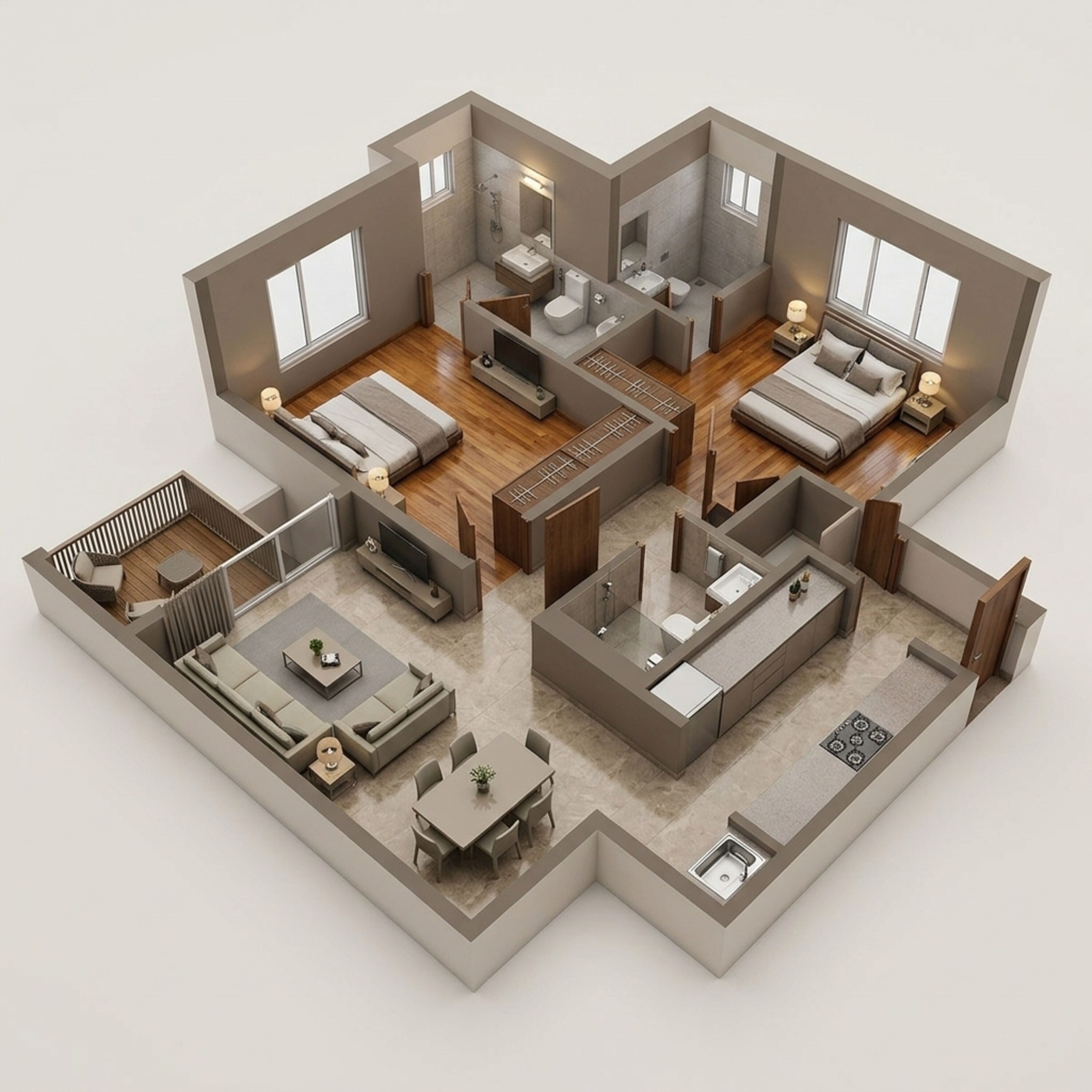 Floor plan of 2 BHK 744 Sq. Ft. Apartment in Chandak Treesourus, Mumbai