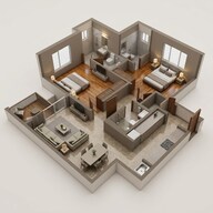 Floor plan of 2 BHK 744 Sq. Ft. Apartment in Chandak Treesourus, Mumbai
