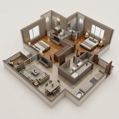 Floor plan of 2 BHK 744 Sq. Ft. Apartment in Chandak Treesourus, Mumbai