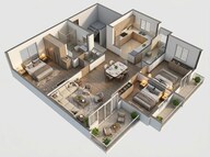 Floor plan of 3 BHK 2003 Sq. Ft. Apartment in Prestige Clairemont, Hyderabad