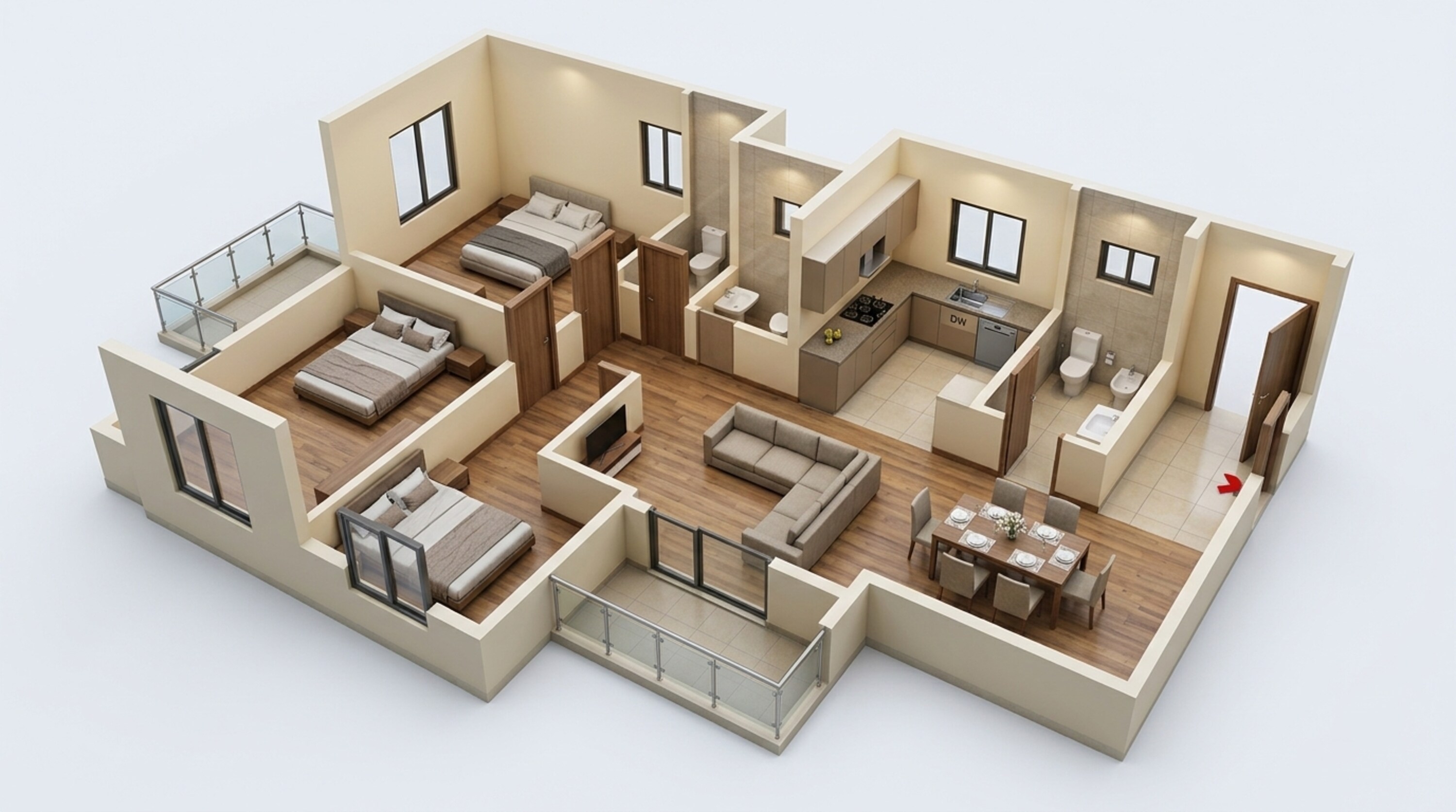 Floor plan of 3 BHK 1474 Sq. Ft. Apartment in Brigade Valencia, Bangalore