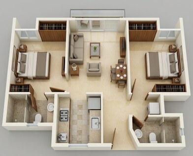 Floor plan of 2 BHK 458 Sq. Ft. Apartment in Lodha Crown Quality Homes Dombivli, Thane