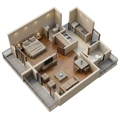 Floor plan of 1 BHK 341 Sq. Ft. Apartment in Lodha Crown Quality Homes Dombivli, Thane