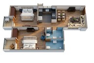 Floor plan of 2 BHK 840 Sq. Ft. Apartment in Rudra Vardaan Heights, Lucknow