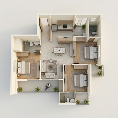 Floor plan of 3 BHK 1555 Sq. Ft. Apartment in M3M Crown, Gurgaon