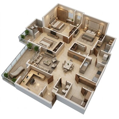 Floor plan of 3 BHK 2050 Sq. Ft. Apartment in M3M Crown, Gurgaon