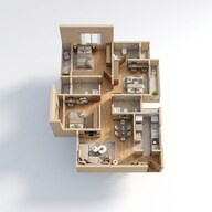 Floor plan of 3 BHK 860 Sq. Ft. Apartment in Kolte Patil Alora, Mumbai