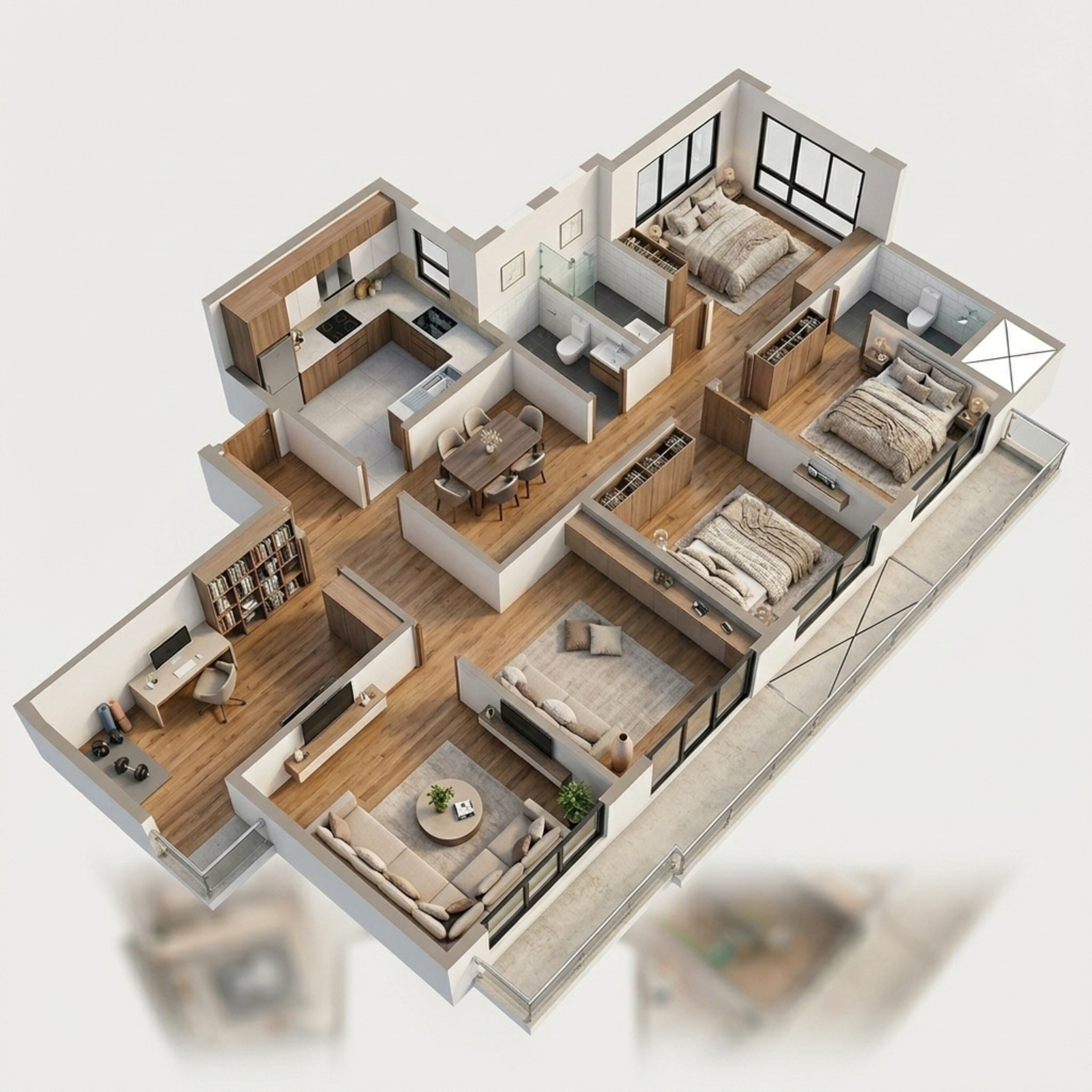 Floor plan of 3 BHK 1112 Sq. Ft. Apartment in Kolte Patil Alora, Mumbai