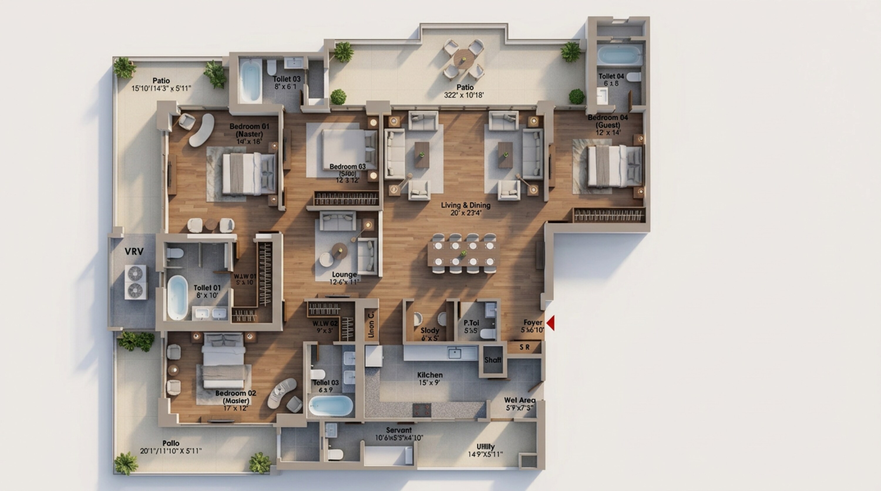 Floor plan of 4 BHK 4054 Sq. Ft. Apartment in Whiteland The Aspen, Gurgaon