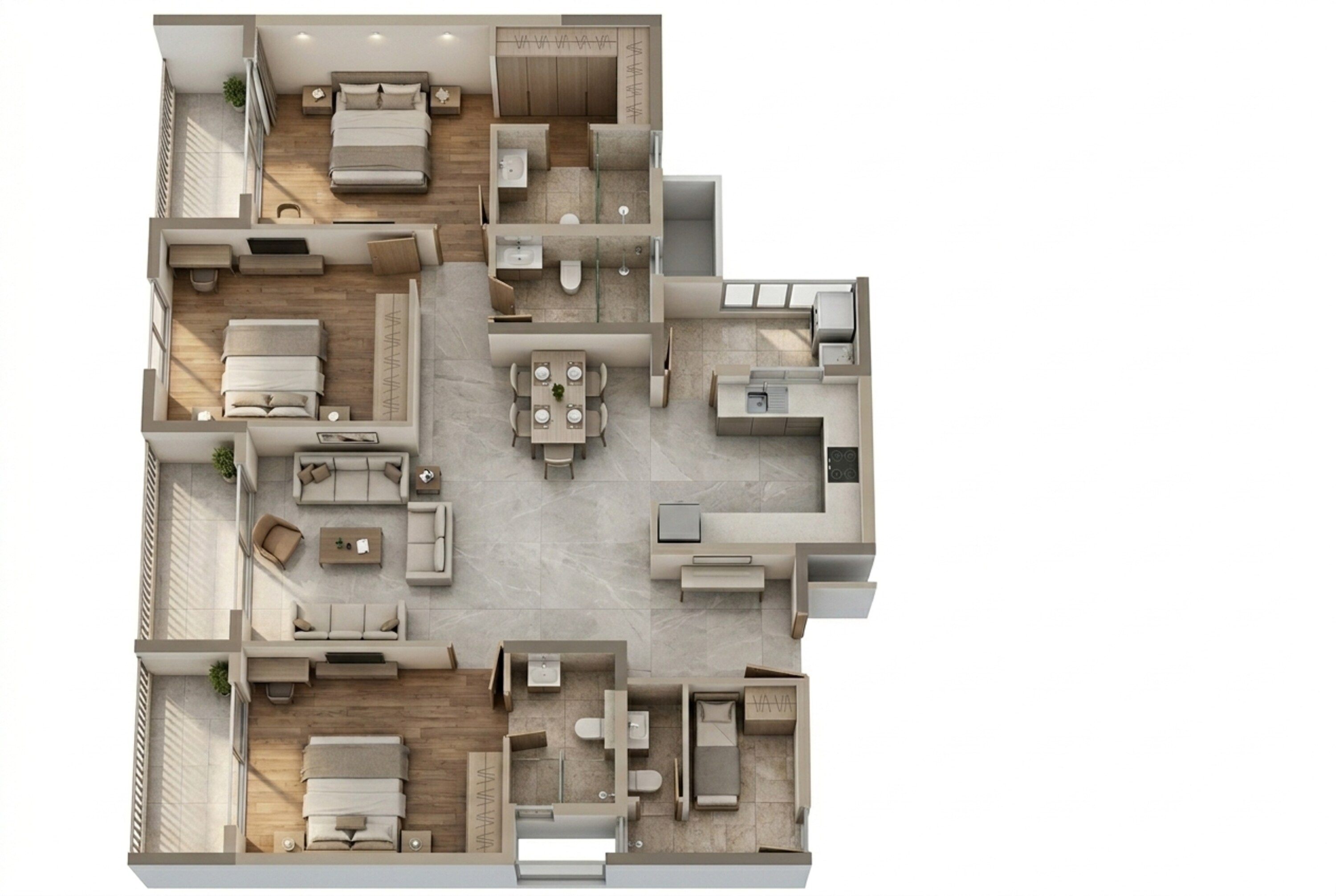 Floor plan of 3 BHK 2050 Sq. Ft. Apartment in Godrej Athena, Bangalore