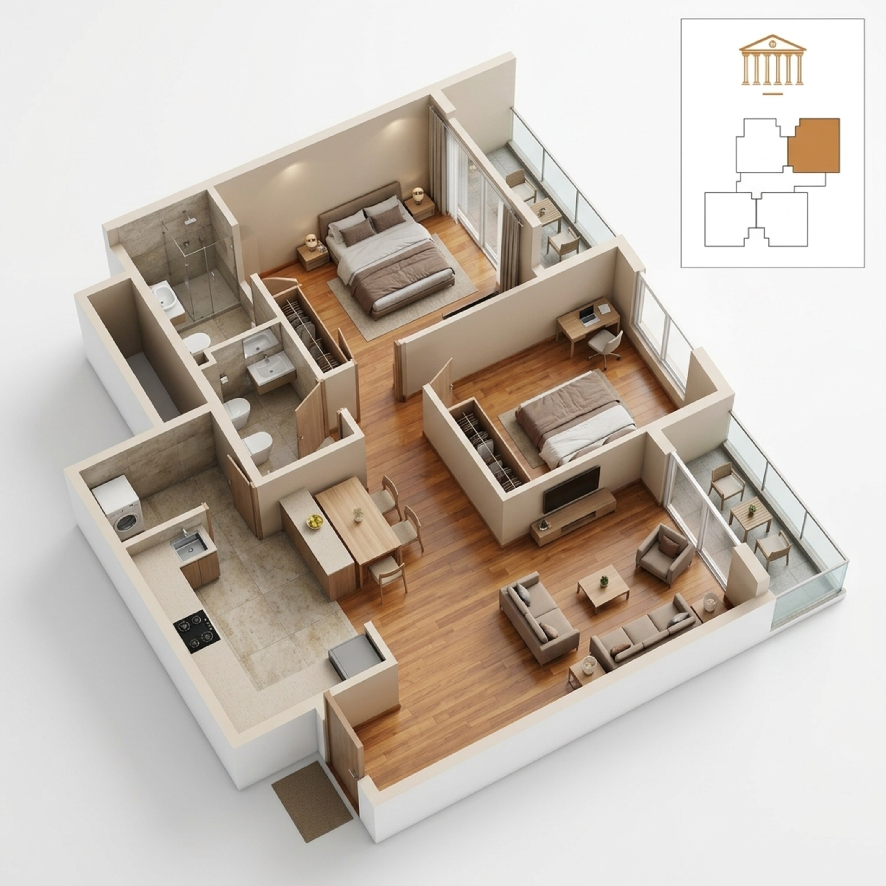 Floor plan of 2 BHK 1383 Sq. Ft. Apartment in Godrej Athena, Bangalore