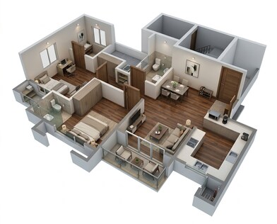 Floor plan of 2 BHK 615 Sq. Ft. Apartment in Raymond Ten X Era, Thane