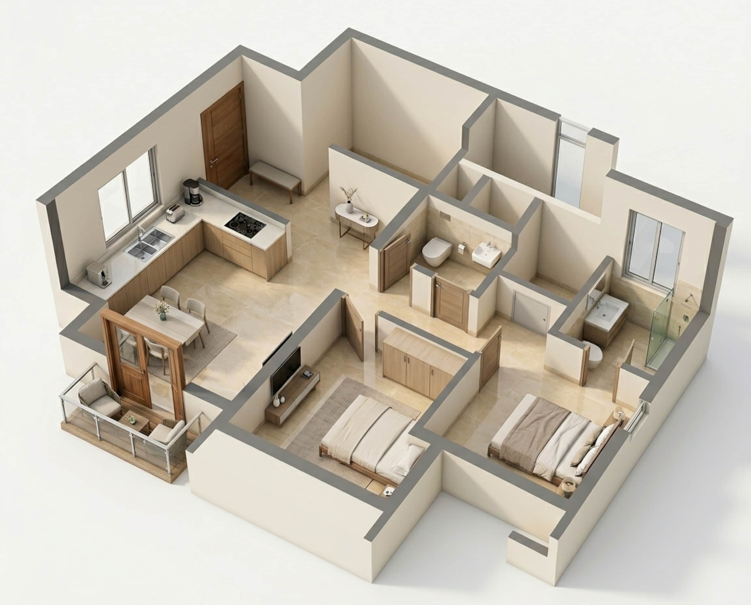 Floor plan of 2 BHK 711 Sq. Ft. Apartment in Raymond Ten X Era, Thane