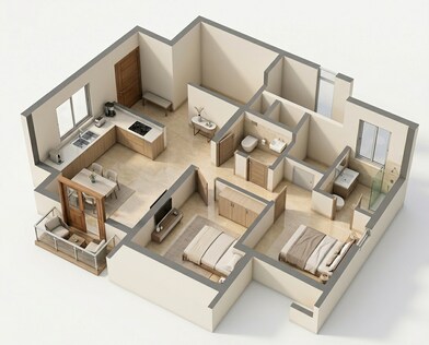 Floor plan of 2 BHK 711 Sq. Ft. Apartment in Raymond Ten X Era, Thane