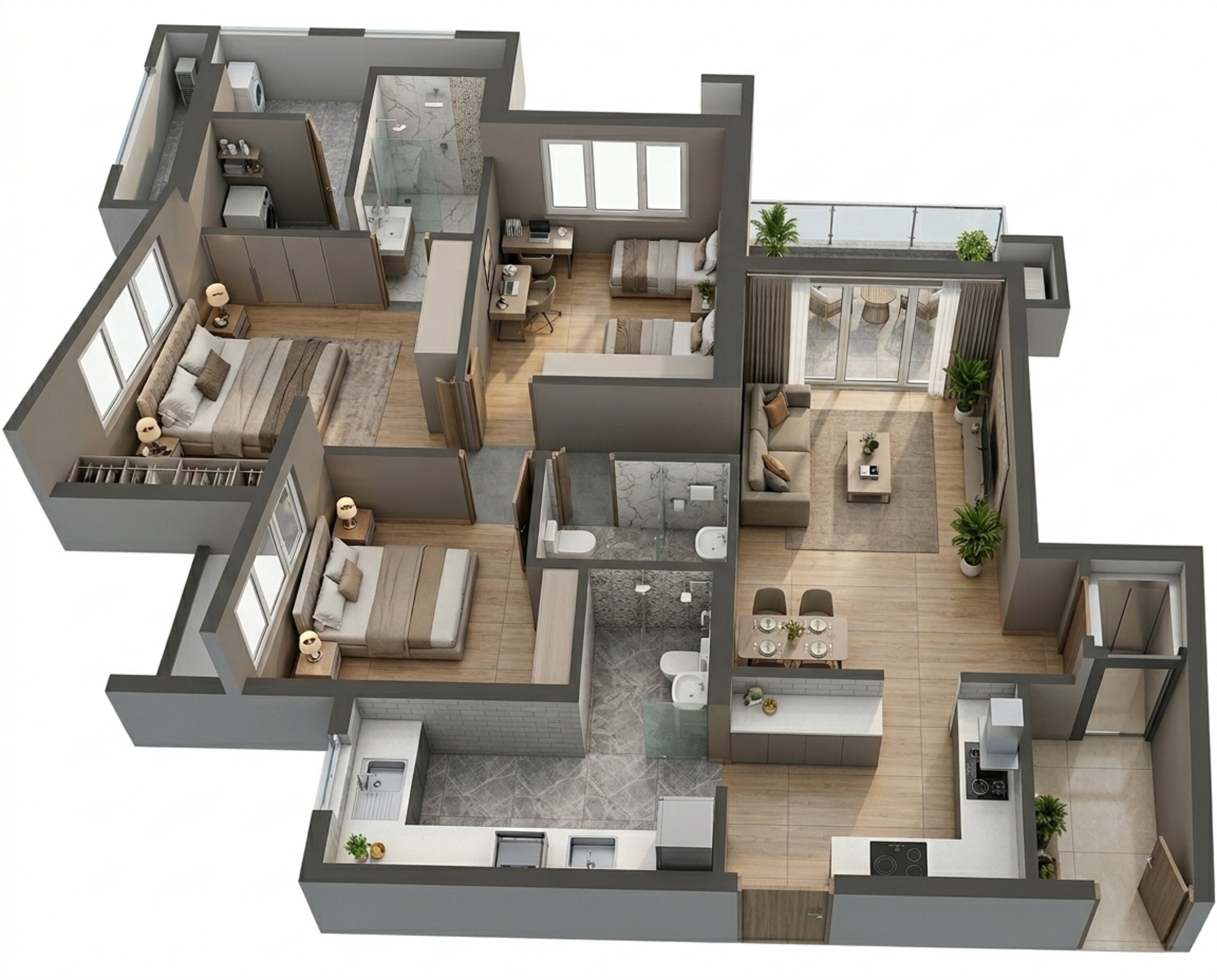 Floor plan of 3 BHK 814 Sq. Ft. Apartment in Raymond Ten X Era, Thane