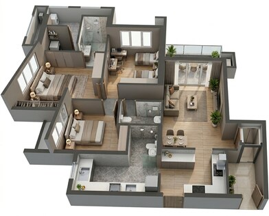 Floor plan of 3 BHK 814 Sq. Ft. Apartment in Raymond Ten X Era, Thane