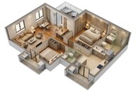 Floor plan of 2 BHK 1047 Sq. Ft. Apartment in Srijan The Royal Ganges, Kolkata