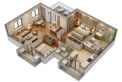 Floor plan of 2 BHK 1047 Sq. Ft. Apartment in Srijan The Royal Ganges, Kolkata