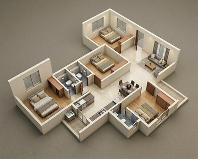 Floor plan of 4 BHK 2050 Sq. Ft. Apartment in DS MAX Samyak, Bangalore