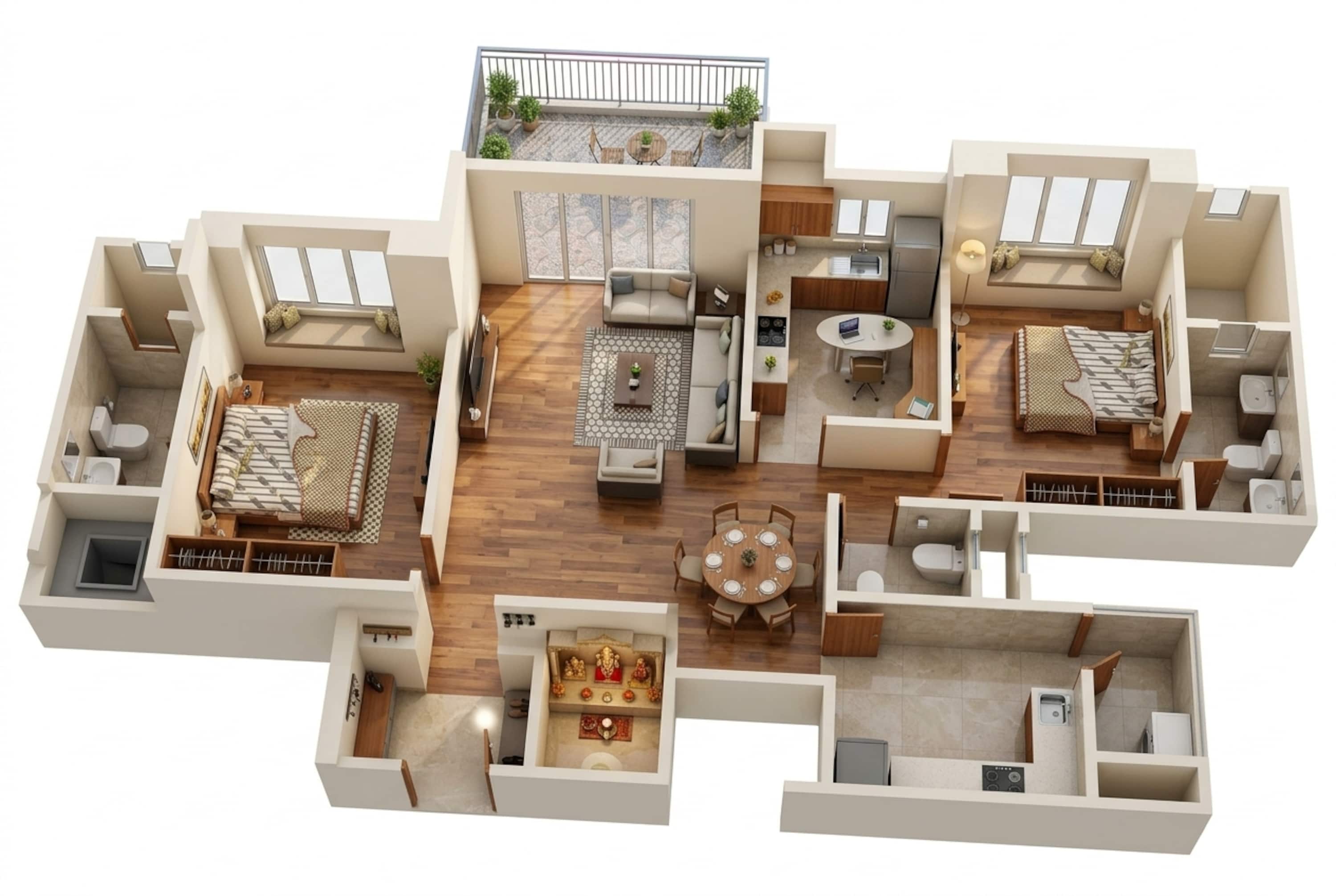 Floor plan of 2 BHK 1305 Sq. Ft. Apartment in Goel Ganga Fairmont, Pune